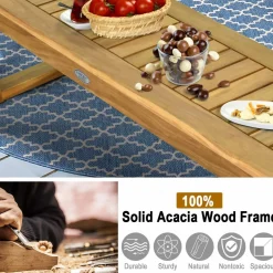 Tangkula 52 Inches Acacia Wood Patio Bench, Wood Dining Bench with Slatted Seat, Patio Backless Bench for Garden Backyard Poolside Balcony