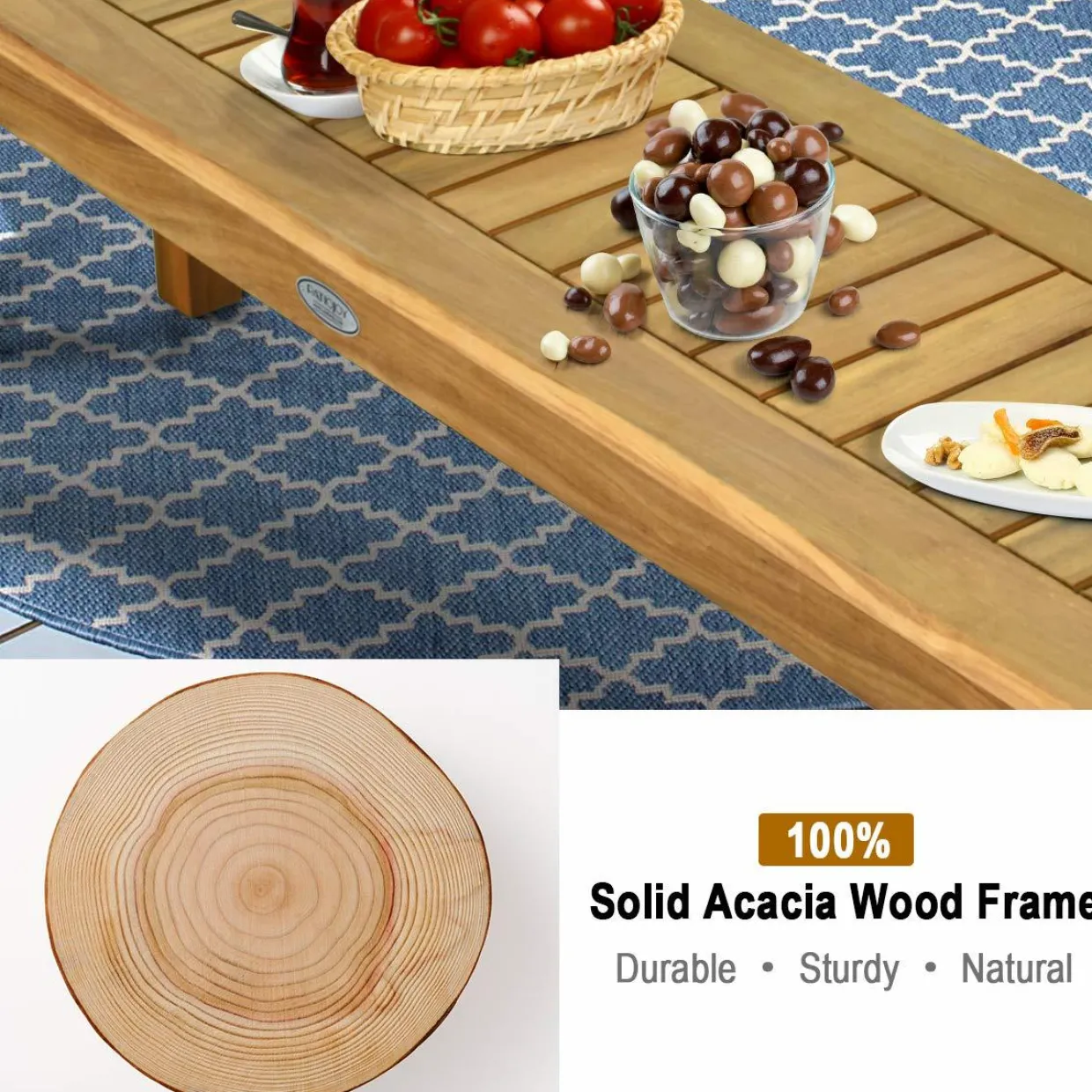 Tangkula 52 Inches Acacia Wood Outdoor Bench, Wood Bench for Dining Room Entryway Poolside Garden