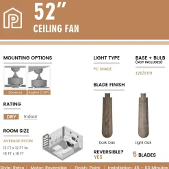 Tangkula 52 Inches Ceiling Fan with Remote Control, Indoor Ceiling Fan with 2 Downrods