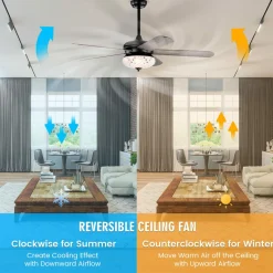 Tangkula 52 Inches Ceiling Fan with Remote Control, Indoor Ceiling Fan with 2 Downrods