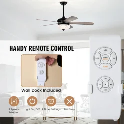 Tangkula 52 Inches Ceiling Fan with Remote Control, Indoor Ceiling Fan with 2 Downrods