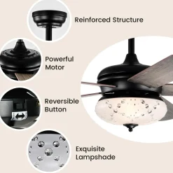 Tangkula 52 Inches Ceiling Fan with Remote Control, Indoor Ceiling Fan with 2 Downrods