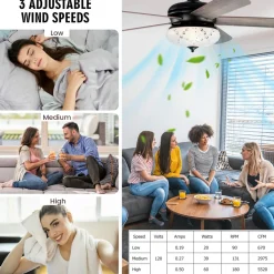 Tangkula 52 Inches Ceiling Fan with Remote Control, Indoor Ceiling Fan with 2 Downrods