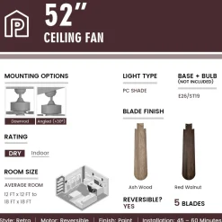 Tangkula 52 Inches Ceiling Fan with Remote Control, Indoor Ceiling Fan with 2 Downrods