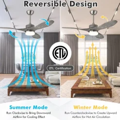 Tangkula 48 Inches Ceiling Fan with LED Light and Remote Control