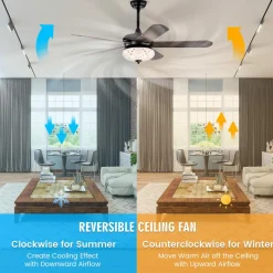 Tangkula 52 Inches Ceiling Fan with Remote Control, Indoor Ceiling Fan with 2 Downrods