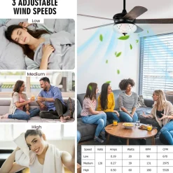 Tangkula 52 Inches Ceiling Fan with Remote Control, Indoor Ceiling Fan with 2 Downrods