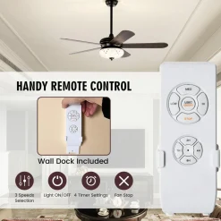 Tangkula 52 Inches Ceiling Fan with Remote Control, Indoor Ceiling Fan with 2 Downrods