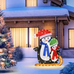 Tangkula 54 inches Christmas Double Snowman Yard Sign with LED Lights