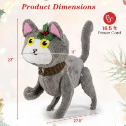 Tangkula 23 Inches Christmas Decoration, Pre-lit 88 LED Light Up 3D Cute Cat with Warm White Light and Plug