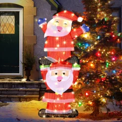 Tangkula 54 inches Christmas Double Snowman Yard Sign with LED Lights