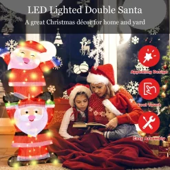 Tangkula 54 inches Christmas Double Snowman Yard Sign with LED Lights