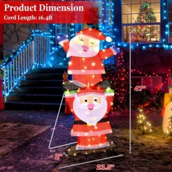 Tangkula 54 inches Christmas Double Snowman Yard Sign with LED Lights