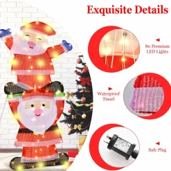 Tangkula 54 inches Christmas Double Snowman Yard Sign with LED Lights