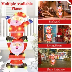 Tangkula 54 inches Christmas Double Snowman Yard Sign with LED Lights