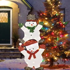 Tangkula 54 inches Christmas Double Snowman Yard Sign with LED Lights