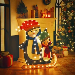 Tangkula 54 inches Christmas Double Snowman Yard Sign with LED Lights