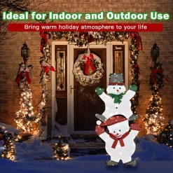 Tangkula 54 inches Christmas Double Snowman Yard Sign with LED Lights
