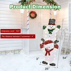 Tangkula 54 inches Christmas Double Snowman Yard Sign with LED Lights