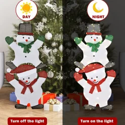 Tangkula 54 inches Christmas Double Snowman Yard Sign with LED Lights