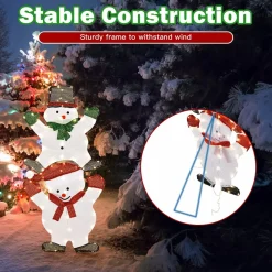 Tangkula 54 inches Christmas Double Snowman Yard Sign with LED Lights