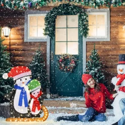 Tangkula 54 inches Christmas Double Snowman Yard Sign with LED Lights