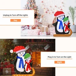 Tangkula 54 inches Christmas Double Snowman Yard Sign with LED Lights