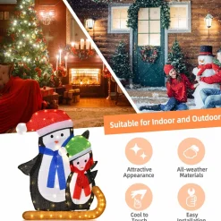 Tangkula 54 inches Christmas Double Snowman Yard Sign with LED Lights