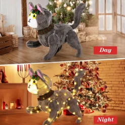 Tangkula 23 Inches Christmas Decoration, Pre-lit 88 LED Light Up 3D Cute Cat with Warm White Light and Plug