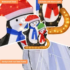 Tangkula 54 inches Christmas Double Snowman Yard Sign with LED Lights