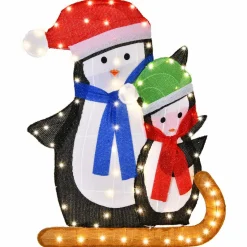Tangkula 54 inches Christmas Double Snowman Yard Sign with LED Lights