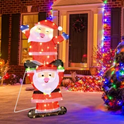 Tangkula 54 inches Christmas Double Snowman Yard Sign with LED Lights
