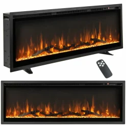 Tangkula 50 Inches Electric Fireplace Inserts, Recessed, Wall Mounted and Freestanding 1500W Slim Fireplace Heater with Remote Control