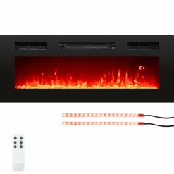 Tangkula 36 Inches Electric Fireplace, 5,000 BTU Fireplace Insert with LED Light Strips, Remote