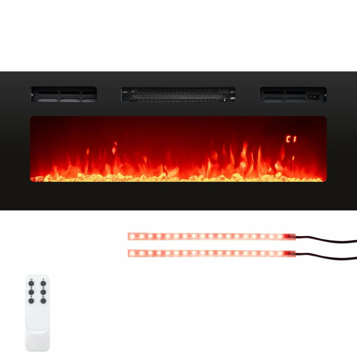 Tangkula 36 Inches Electric Fireplace, 5,000 BTU Fireplace Insert with LED Light Strips, Remote