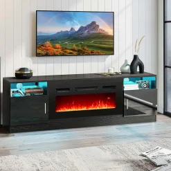 Tangkula 36 Inches Electric Fireplace, 5,000 BTU Fireplace Insert with LED Light Strips, Remote