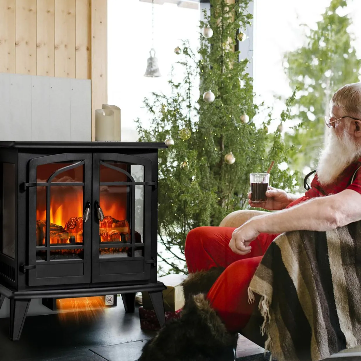 Tangkula 25 Inches Electric Fireplace Stove, 1400 W Freestanding Fireplace Heater