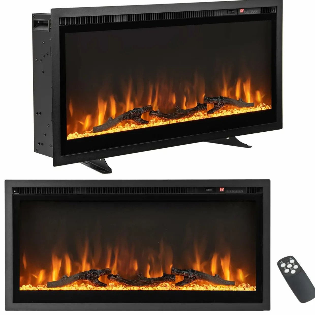 Tangkula 50 Inches Electric Fireplace Inserts, Recessed, Wall Mounted and Freestanding 1500W Slim Fireplace Heater with Remote Control