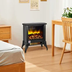 Tangkula 18 Inches Electric Fireplace Stove, 1400W Freestanding Fireplace Heater w/ Realistic Flame Effect, Adjustable Temperature