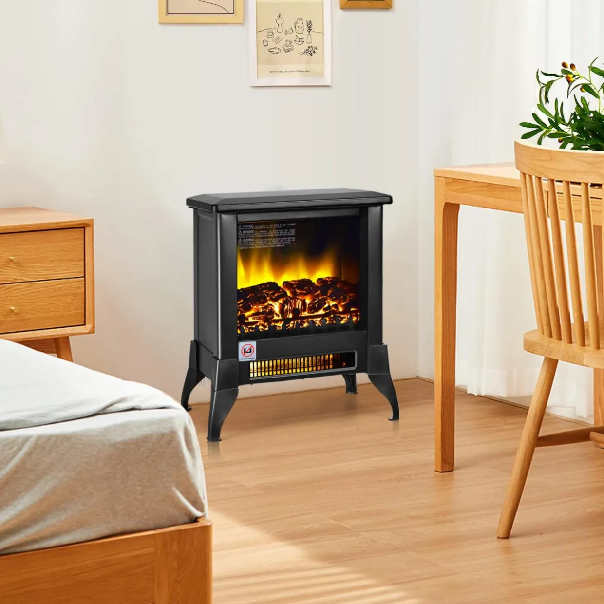 Tangkula 18 Inches Electric Fireplace Stove, 1400W Freestanding Fireplace Heater w/ Realistic Flame Effect, Adjustable Temperature