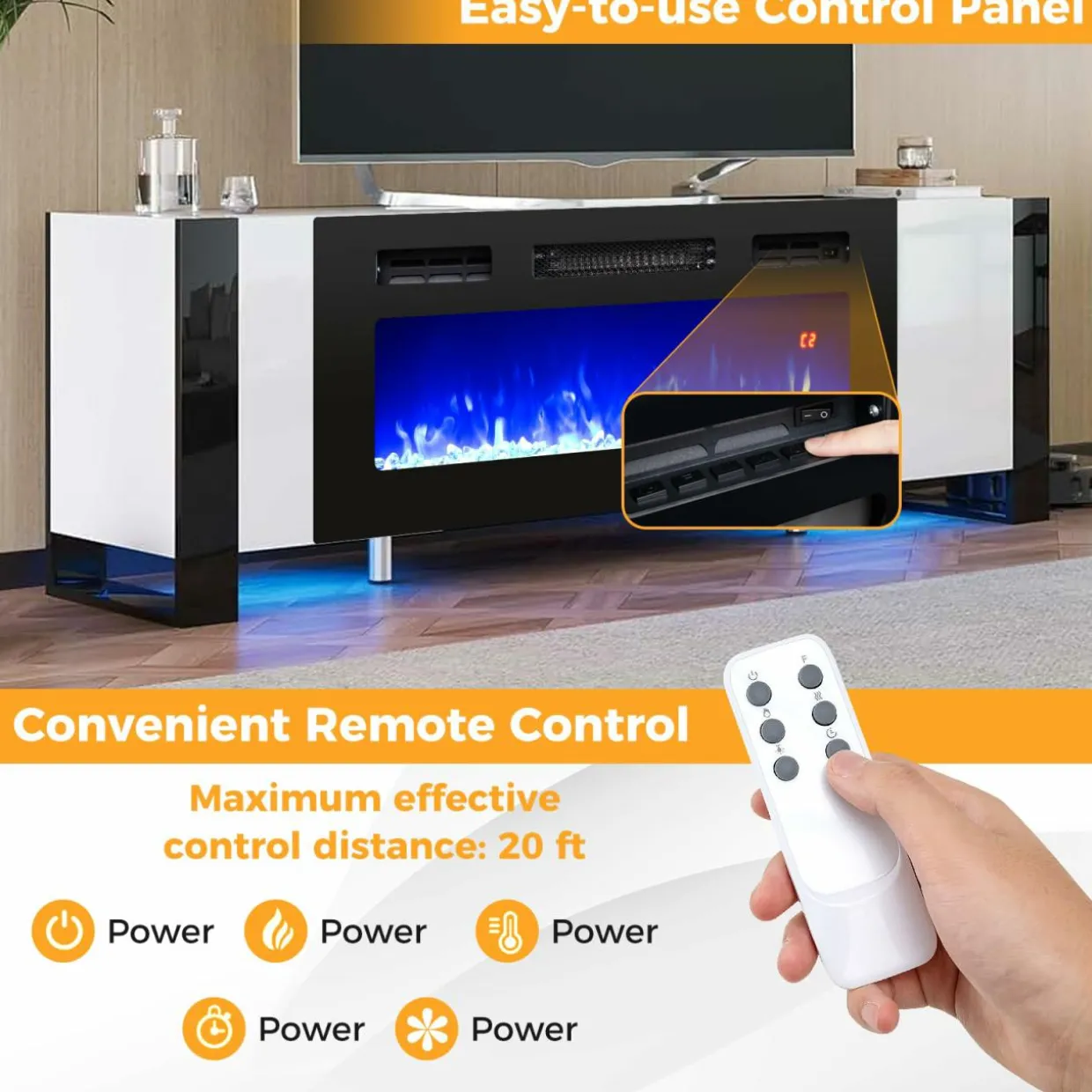 Tangkula 36 Inches Electric Fireplace, 5,000 BTU Fireplace Insert with LED Light Strips, Remote