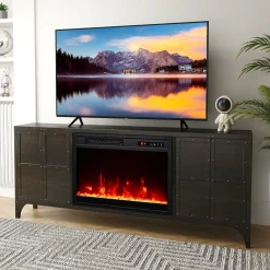 Tangkula 18 Inches Electric Fireplace, 5,000 BTU Fireplace Insert w/Remote Control, Crystal Stones