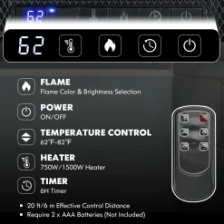 Tangkula 26 Inches Electric Fireplace Inserts with Remote Control