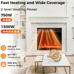 Tangkula 18 Inches Electric Fireplace, 5,000 BTU Fireplace Insert w/Remote Control, Crystal Stones