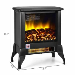 Tangkula 18 Inches Electric Fireplace Stove, 1400W Freestanding Fireplace Heater w/ Realistic Flame Effect, Adjustable Temperature