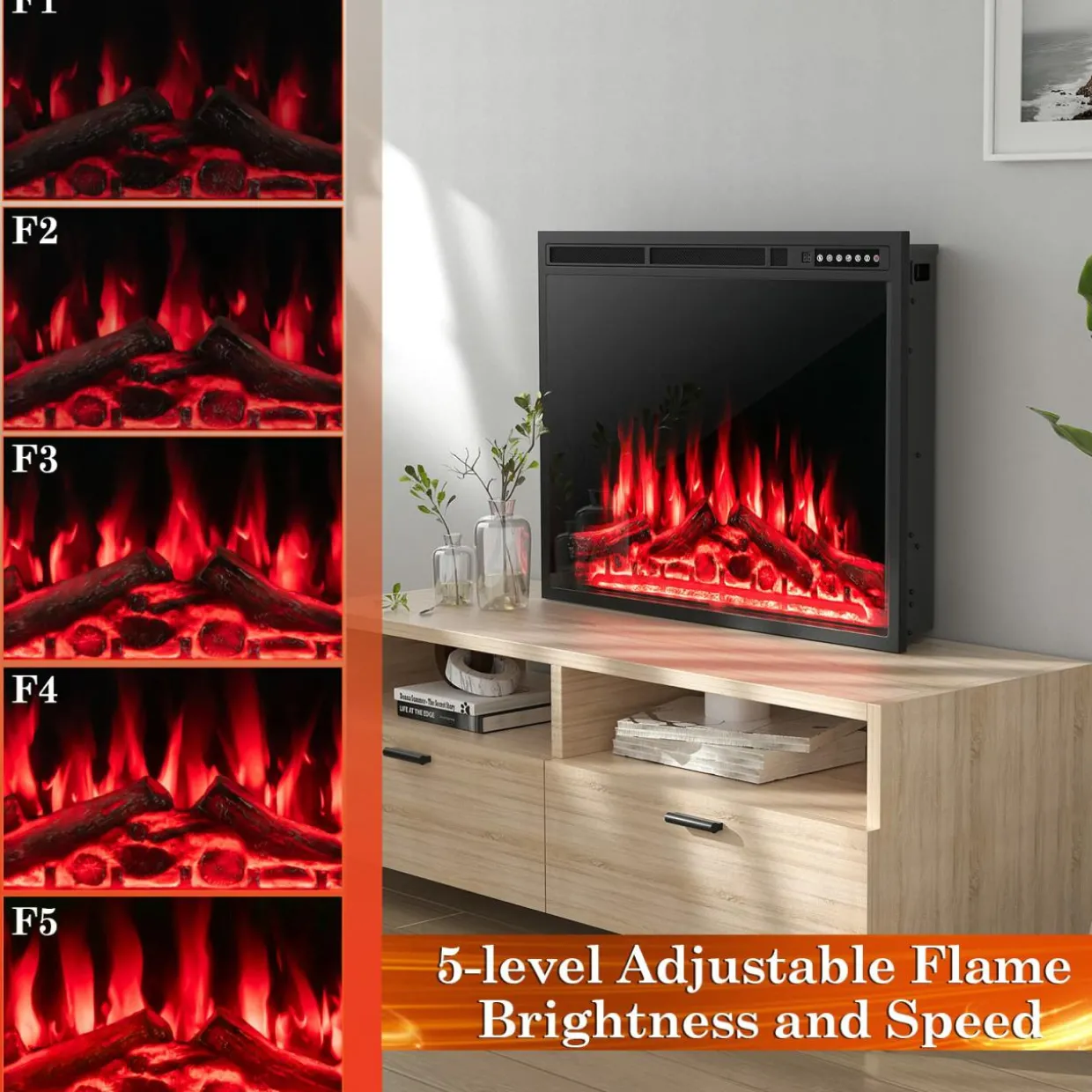 Tangkula 34 Inches Electric Fireplace Insert, Recessed and Freestanding Fireplace Heater with Touch Panel
