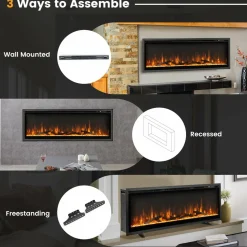 Tangkula 50 Inches Electric Fireplace Inserts, Recessed, Wall Mounted and Freestanding 1500W Slim Fireplace Heater with Remote Control
