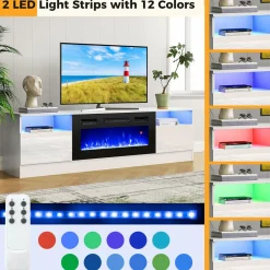 Tangkula 36 Inches Electric Fireplace, 5,000 BTU Fireplace Insert with LED Light Strips, Remote