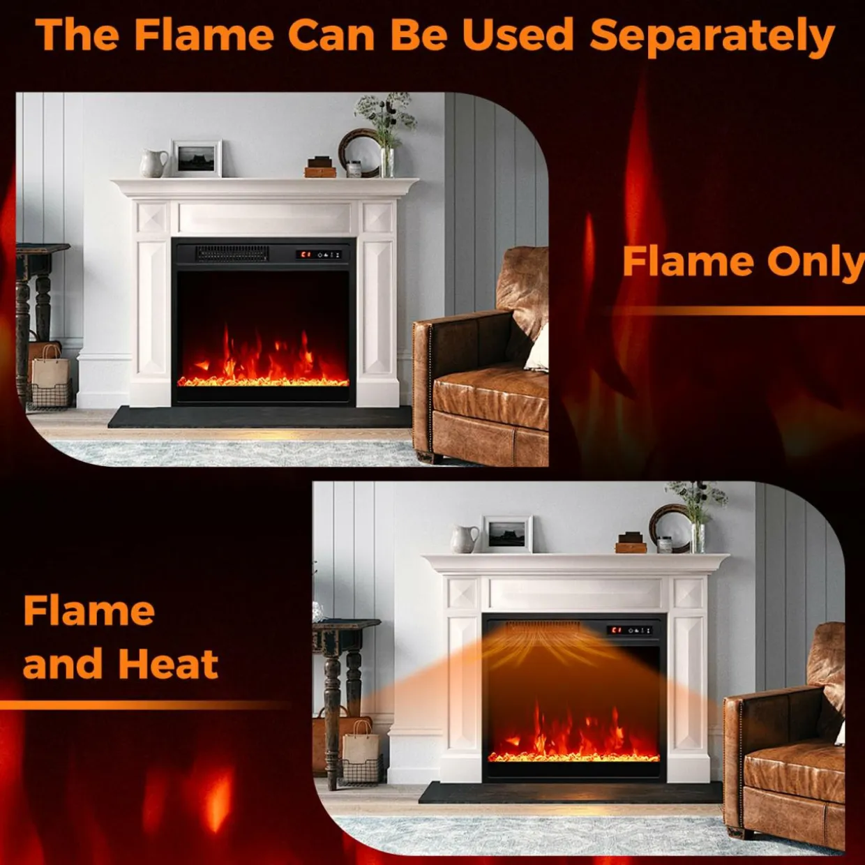 Tangkula 18 Inches Electric Fireplace, 5,000 BTU Fireplace Insert w/Remote Control, Crystal Stones