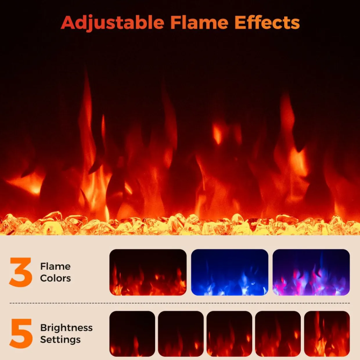 Tangkula 18 Inches Electric Fireplace, 5,000 BTU Fireplace Insert w/Remote Control, Crystal Stones